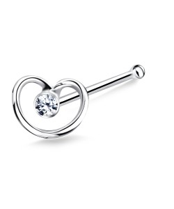 Stony Heart Shaped Silver Bone Nose Stud NSKD-735